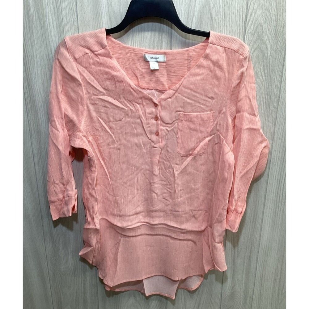 CJ BANKS Women's (Size 2X) 3/4 Sleeve Henley Textured Rayon Nylon Top